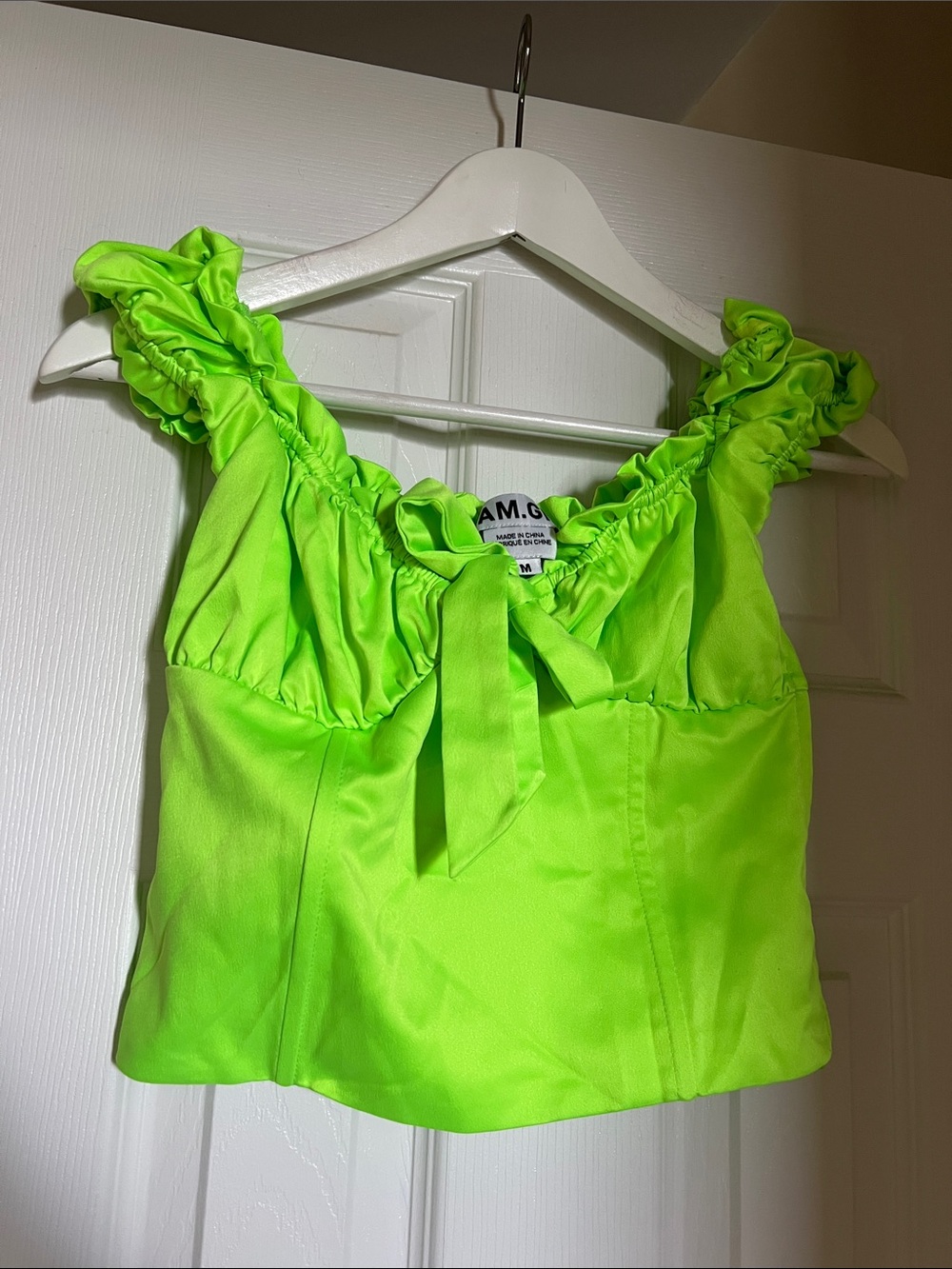 I.AM.GIA Neon Green Ruffle Tie-Front Crop Camisole